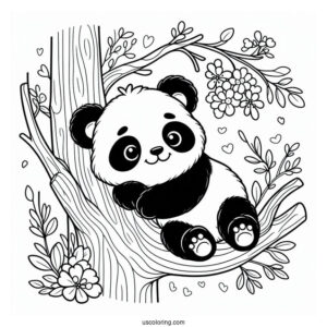 Baby Panda Resting In Tree To Color