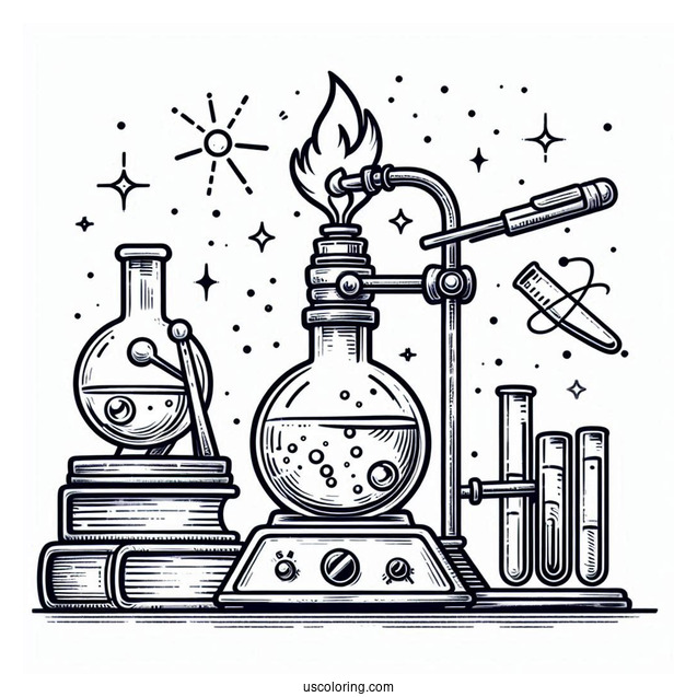 Bunsen Burner Heating Up A Flask Science Coloring Page