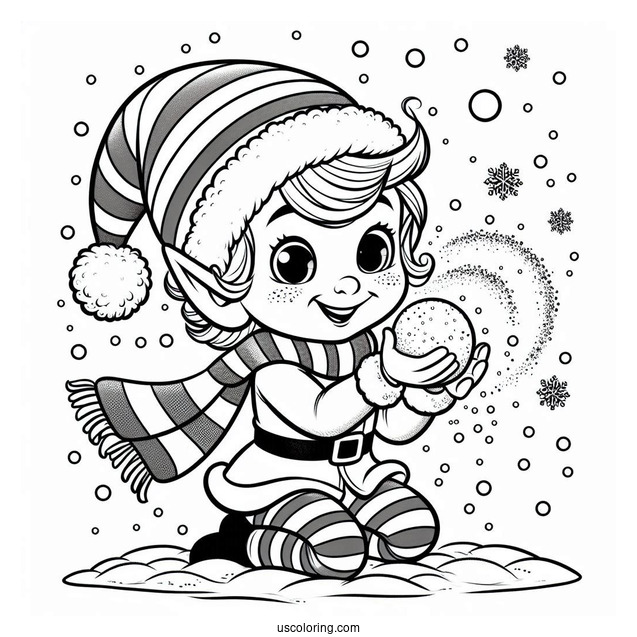 Mischievous Elf Making a Snow Ball