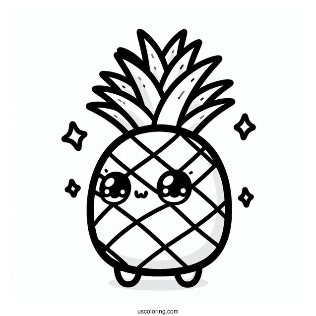 Cute Kawaii Pineapple Coloring For Preschoolers