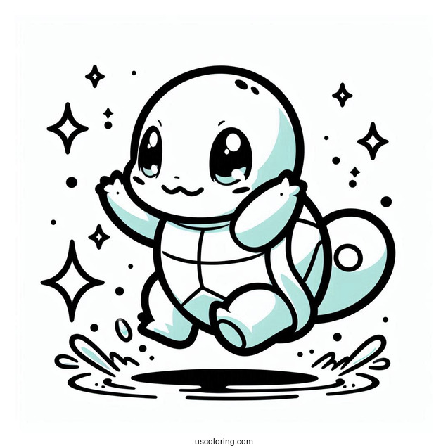 Jumping Squirtle Coloring Page For Preschoolers