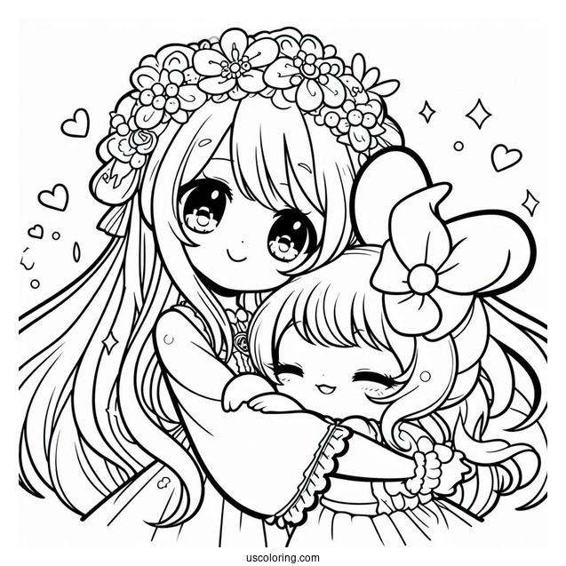 My Melody Coloring Page Hugging Uta Yumeno