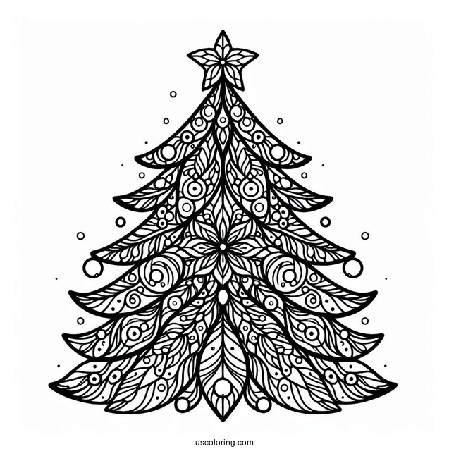 Detailed Christmas Tree Stained Glass Coloring Page