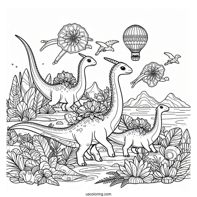 Parasaurolophus Coloring Page Pack Traveling Together