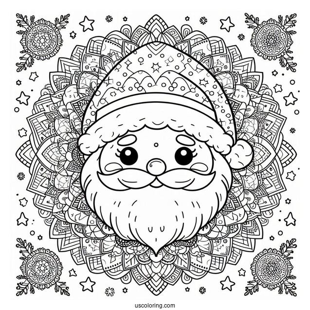 Smiling Santa Claus Christmas Mandala Coloring Page