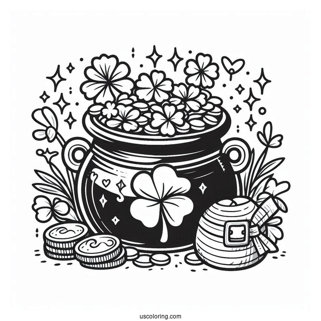 Coloring Sheet Of St Patrick_s Pot Of Gold