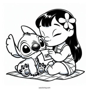 Lilo Kissing Stitch On The Check Coloring Page
