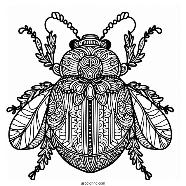 Intricate Beetle Coloring Page Mandala