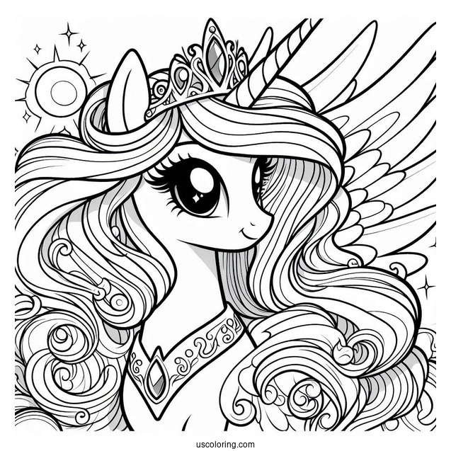 Princess Celestia Coloring Page Close Up With Detailed Main