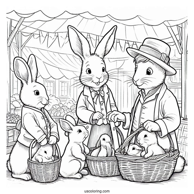 Peter Rabbit Coloring Page With Friends In The Market