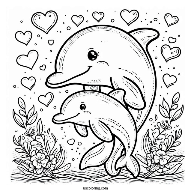 Mother And Baby Dolphin With Love Hearts