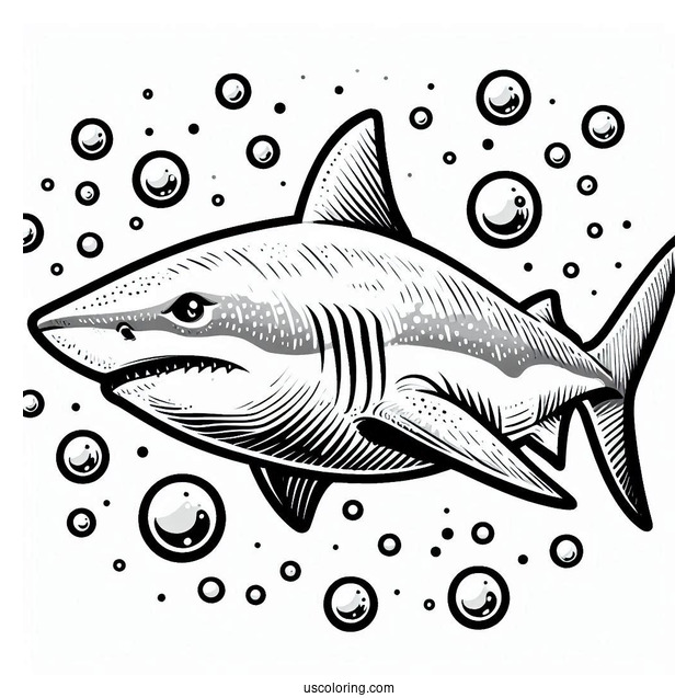 Great White Shark Coloring Page With Bubbles