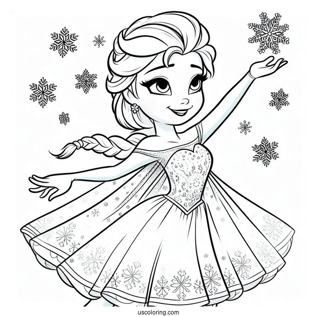 Dancing Elsa With Snow Flakes Coloring