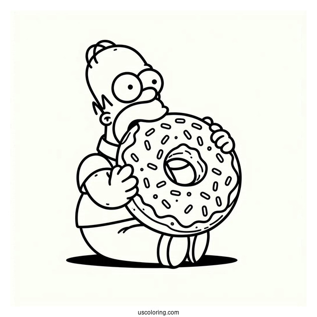 Coloring Page Of Homer Eating Big Donut