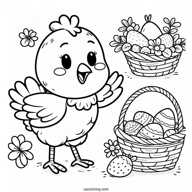 Smiling Chicken Coloring Sheet For Kids