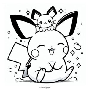 Kawaii Pichu And Pikachu On Top Of Raichu Coloring Page For Kids