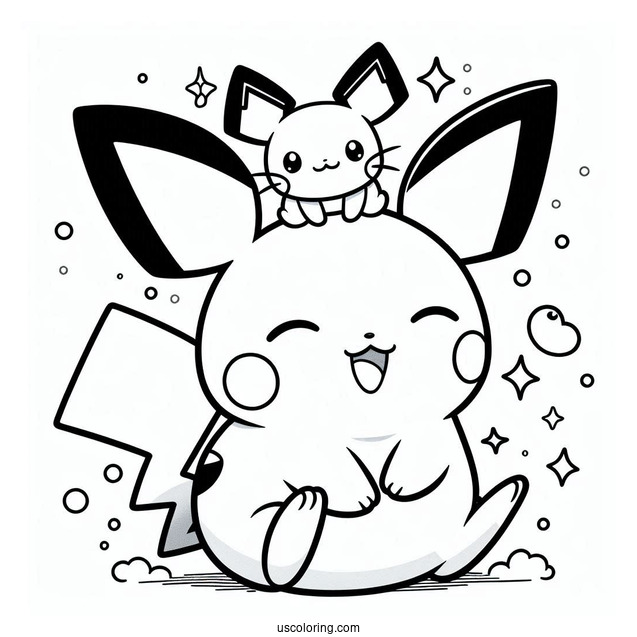 Kawaii Pichu And Pikachu On Top Of Raichu Coloring Page For Kids