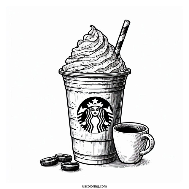Realistic Starbucks Frappe And Hot Coffee Coloring Page