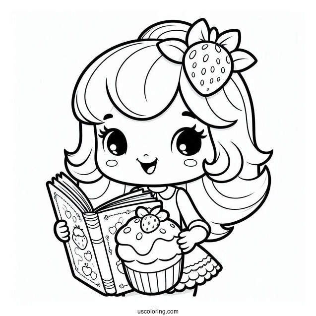 Strawberry Shortcake Coloring Page of Easy Blueberry Muffing Holding Book