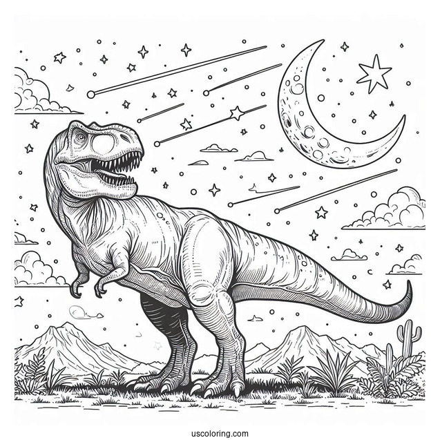 Big Tyrannosaurus Rex Under The Stars To Color