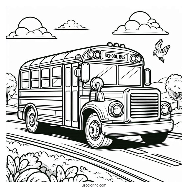 School Bus Driving On Road