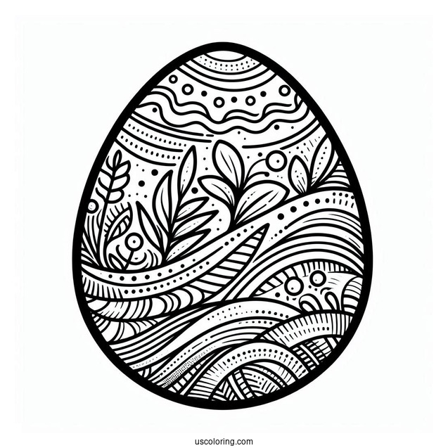 Easter Coloring Page Of Easter Egg Outline With Wavy Design
