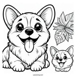 Easy Corgi Coloring Page With Tongue Out For Kids