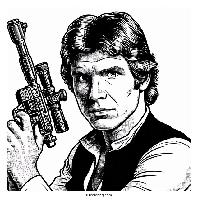 Han Solo Shooting Blaster Pistol Coloring Sheet