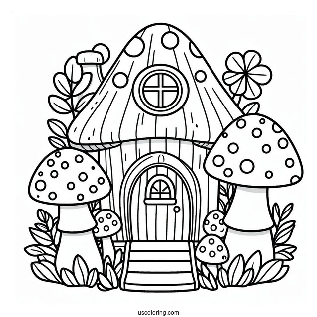 Adorable Mushroom Coloring Page House For Kids