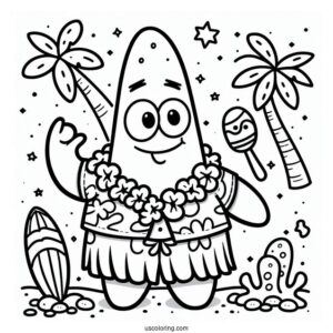 Patrick Star Coloring Page In Hula Shirt And Shorts