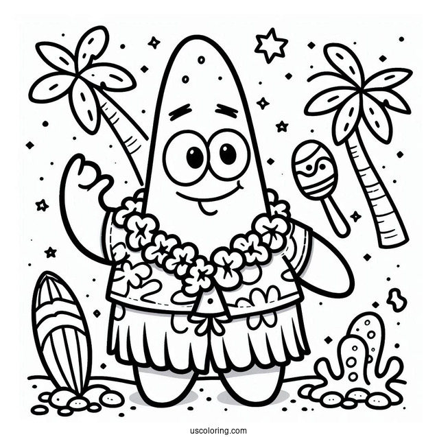 Patrick Star Coloring Page In Hula Shirt And Shorts