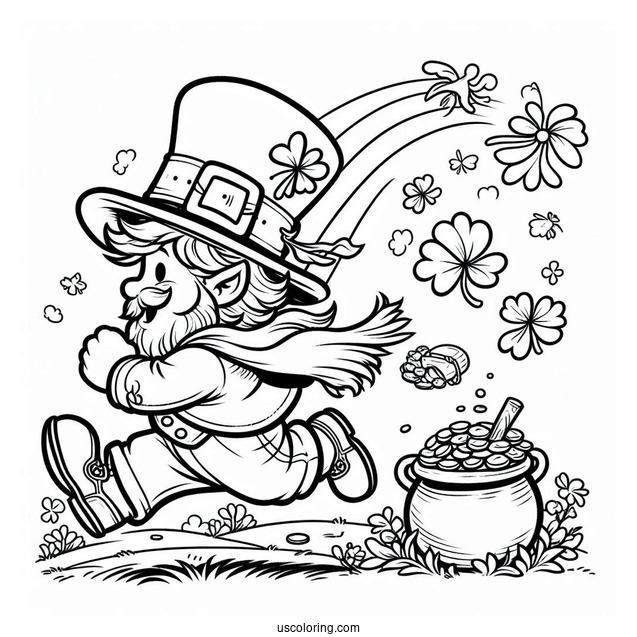 St. Patrick's Day Coloring Page Leprechaun Running Away With A Pot Of Gold