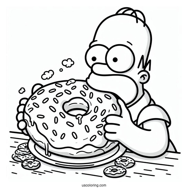 Coloring Page Of Homer Eating Big Donut