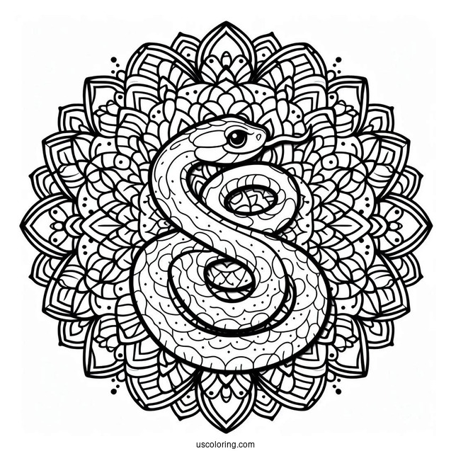 Snake Wrapping Around a Mandala To Color