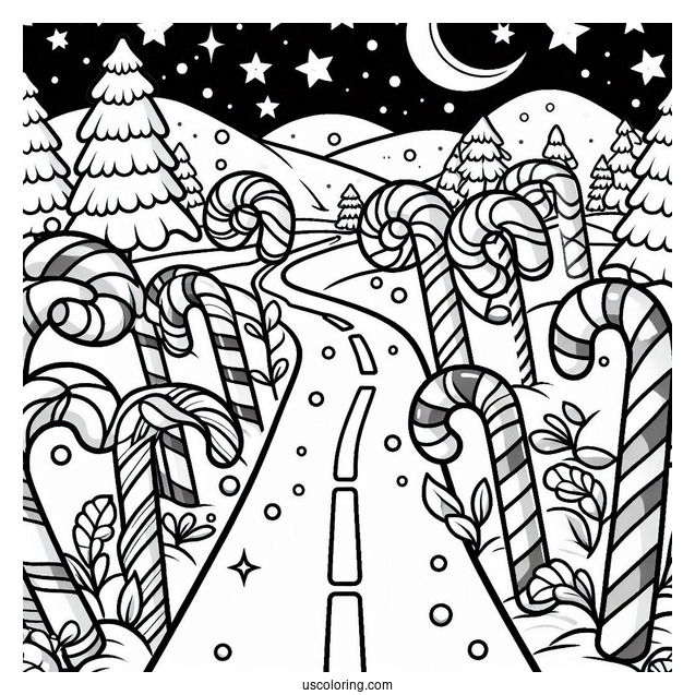 Road Full Of Candy Cane To Color
