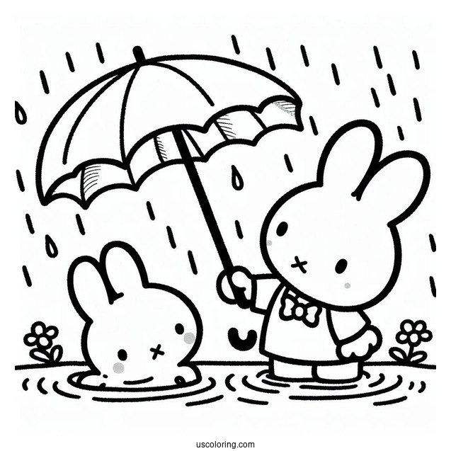 Miffy Coloring Page Of Melanie Sharing Umbrella In The Rain