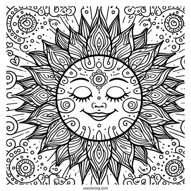 Easy Smiling Sun Mandala Coloring Page For Kids