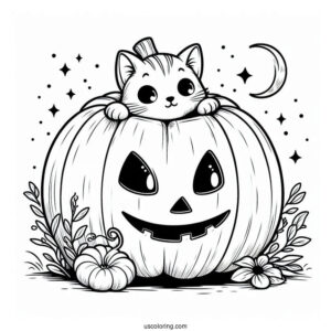 Pumpkin Coloring Page Of Cat Poking Head Out Of A Jack O Lantern