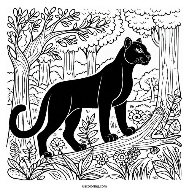 Black Panther In Forest To Color