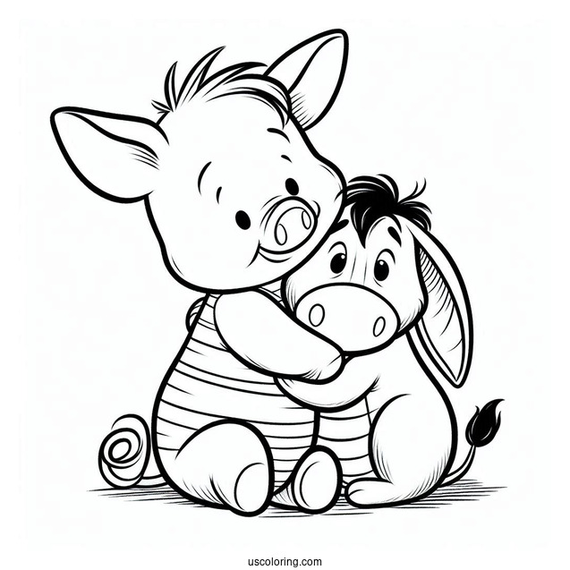 Piglet Coloring Page Hugging Eeyore