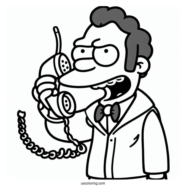 Simpsons Coloring Pages Of Moe Using His Prank Phone