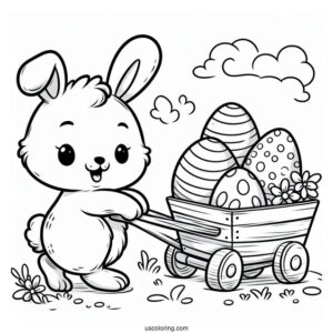 Easter Bunny Coloring Page Pulling A Cart Of Easter Eggs