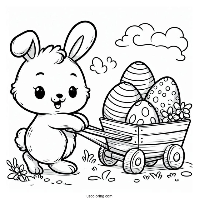 Easter Bunny Coloring Page Pulling A Cart Of Easter Eggs