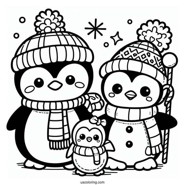 Cute Penguin And Snowman To Color