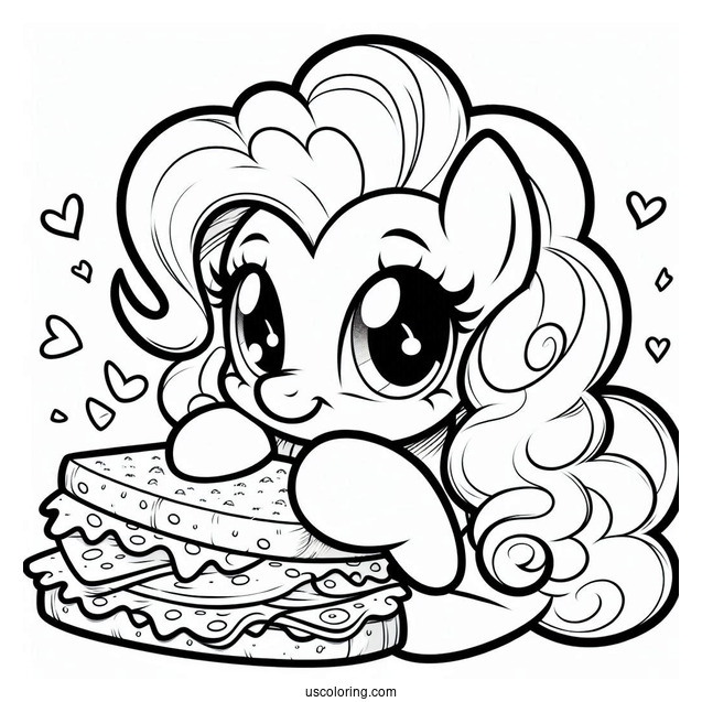 Pinkie Pie Coloring Page Smiling At Cheese Sandwich
