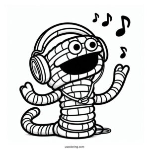 Sing Coloring Page Of Eddie Noodleman With Headphones Around Neck