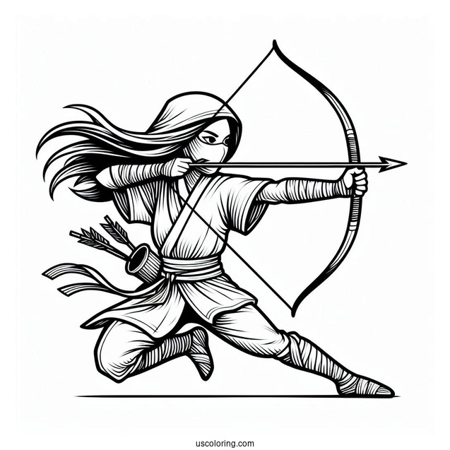 Ninja Shooting An Arrow Coloring Sheet For Kids