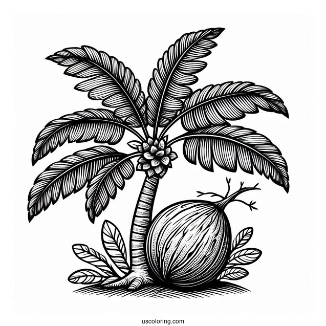 Easy Coconut Coloring Page Tree For Kids