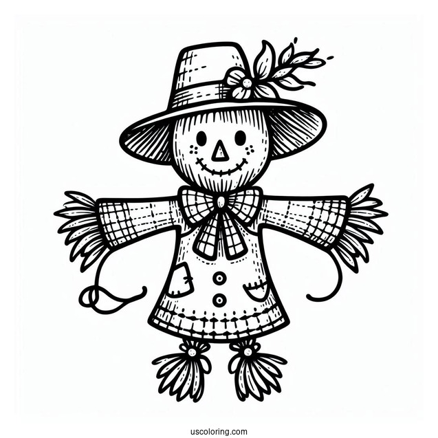 Simple Scarecrow Coloring Page With A Bowtie For Kids