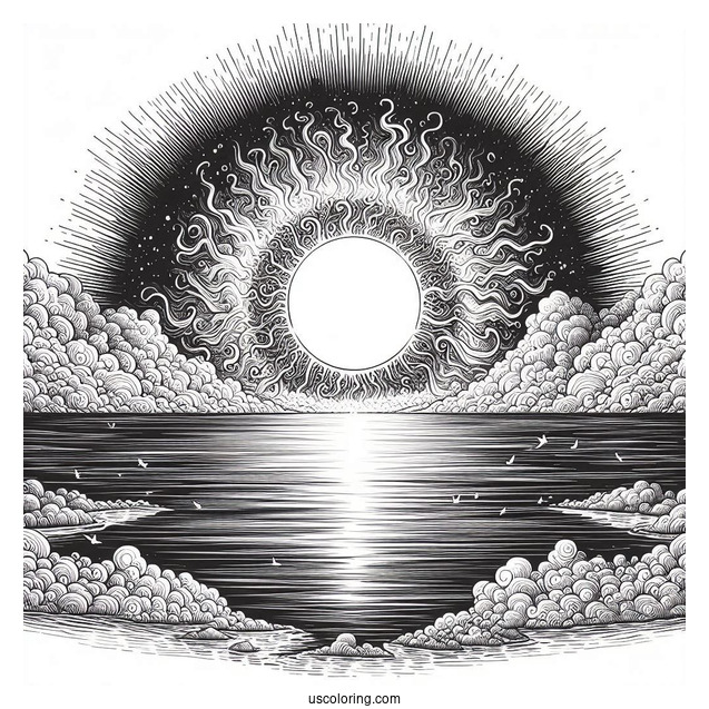 Large Smouldering Sun Over Ocean